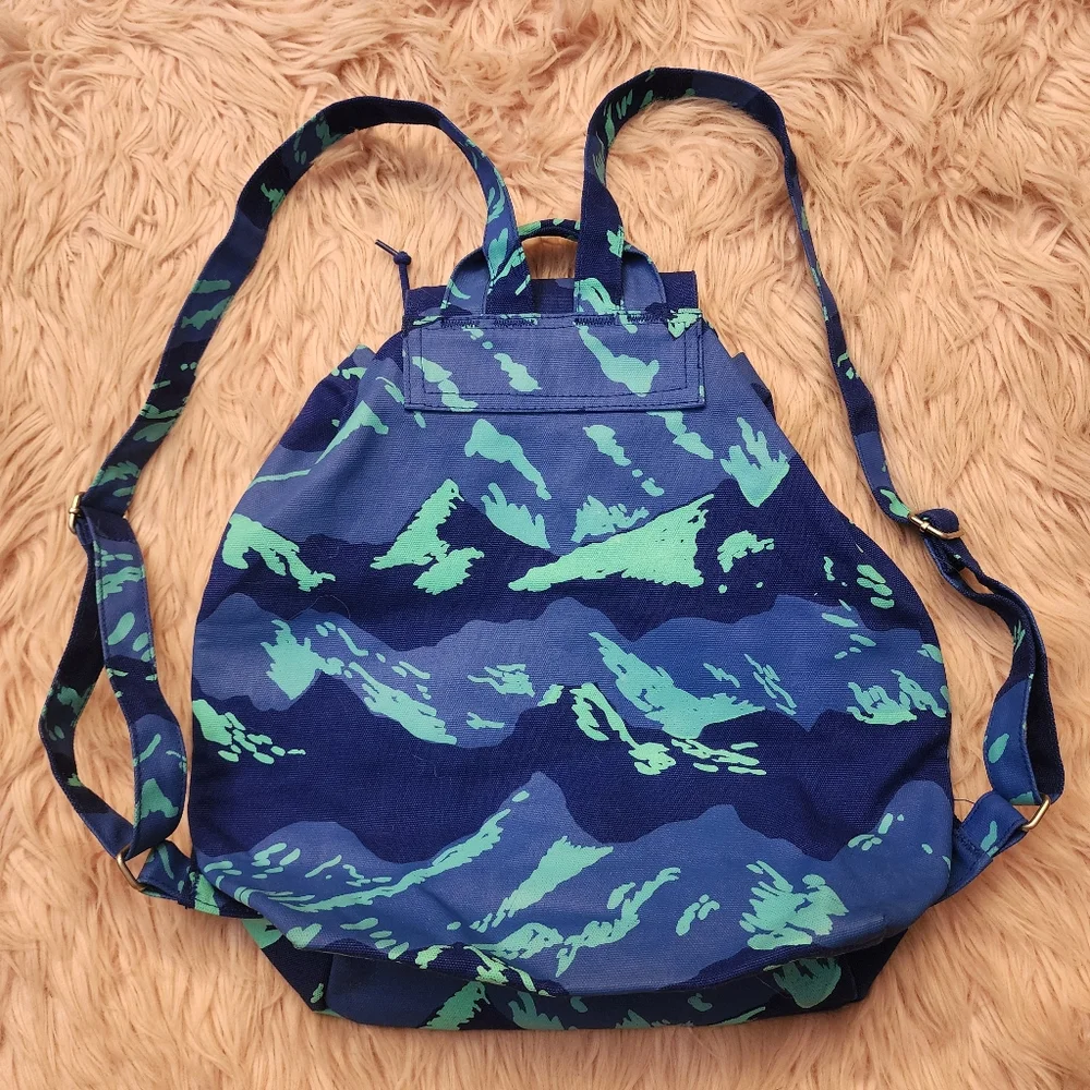 Baggu large canvas backpack blue night mountain camo Drawstring Flap